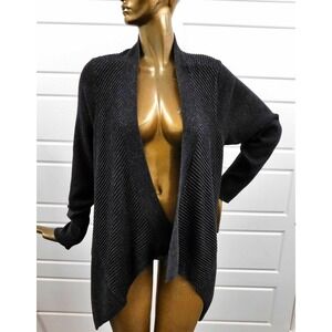 Eileen Fisher Woman Charcoal Gray Ribbed Knit Open Cardigan Sweater‎ 2X